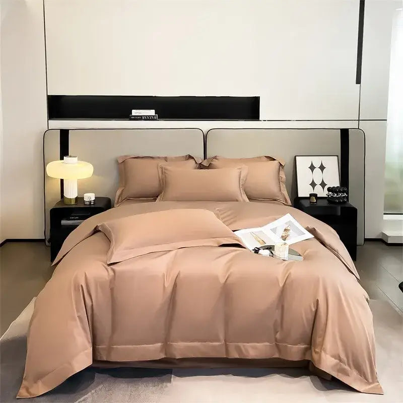 Beige satin decorbites™ luxurious 1000tc egyptian cotton bedding set with smooth duvet cover and fitted sheet