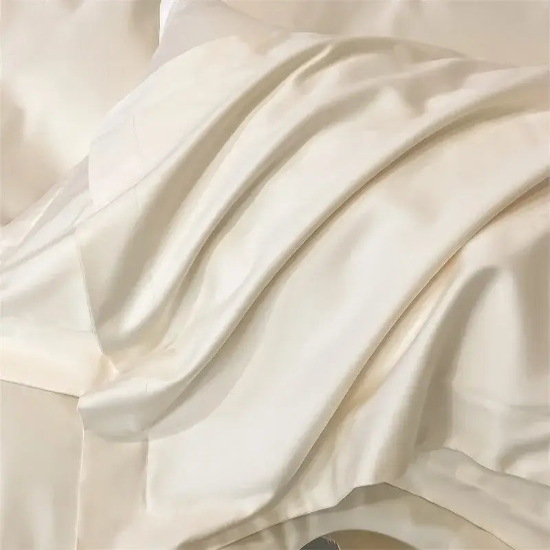 Cream-colored satin piece duvet cover from the decorbites™ luxurious 1000TC egyptian cotton bedding set with smooth glossy texture
