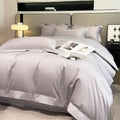 DecorBites™ luxurious silver-gray satin duvet cover set with elegant stitched detailing and 1000TC Egyptian cotton fitted sheet