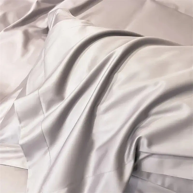Decorbites™ luxurious 1000tc egyptian cotton silver satin fitted sheet with smooth glossy finish and elegant folds