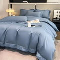 DecorBites Luxurious 1000TC Egyptian cotton duvet cover set in soft light blue satin with matching pillowcases and fitted sheet