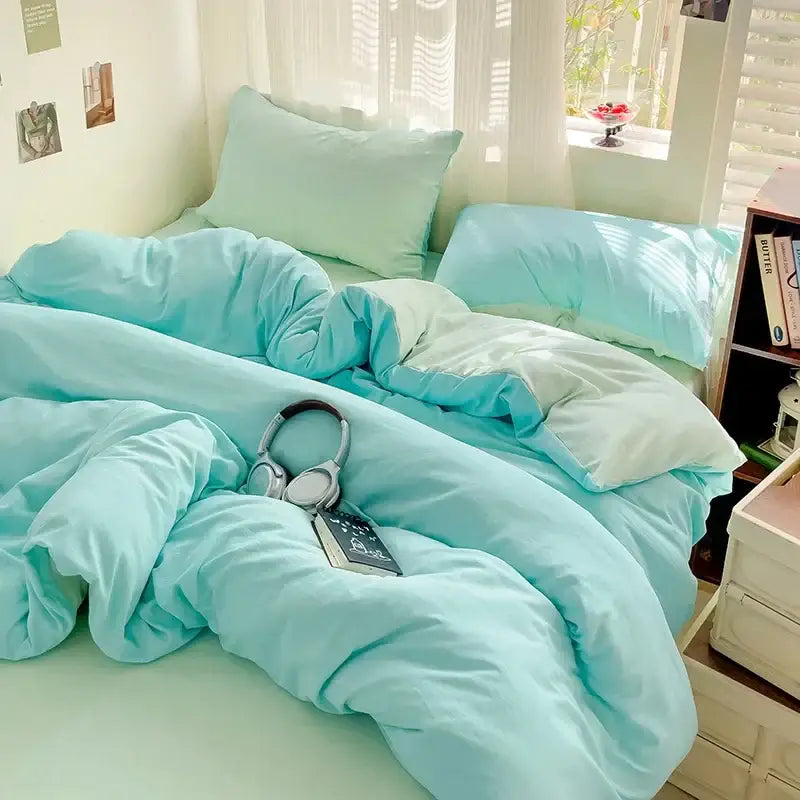 DecorBites™ luxurious 4-piece cotton bedding set in cozy mint green with soft plush fabric and matching pillows