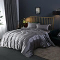 Silk gray satin duvet cover set by DecorBites featuring smooth lustrous finish and pcs suitable for elegant bedding