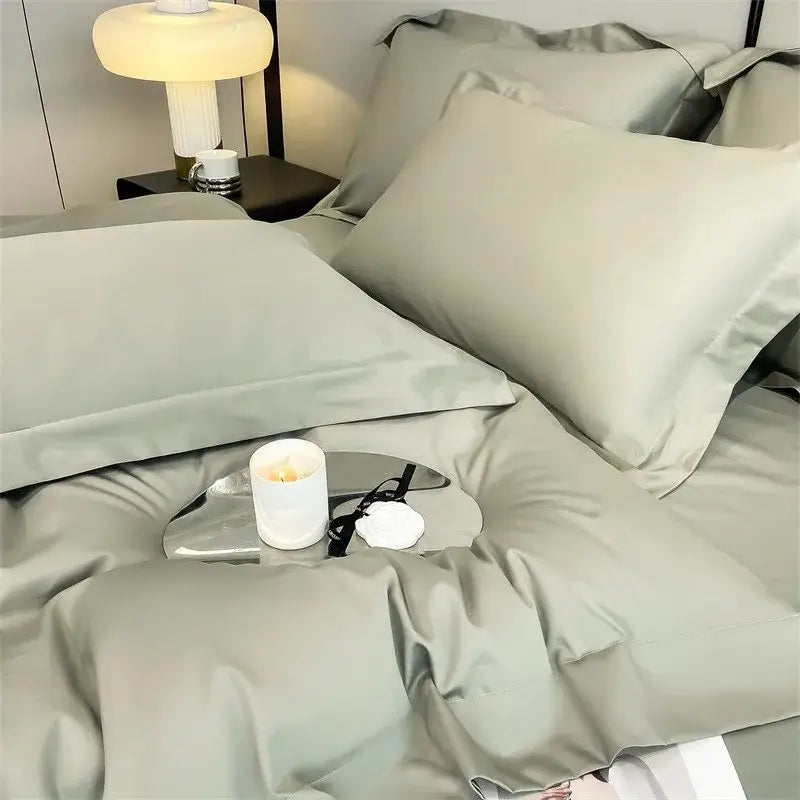 Silk-gray satin pillowcases with a smooth glossy finish from decorbites™ luxurious egyptian cotton bedding set 1000tc fitted sheet and duvet cover