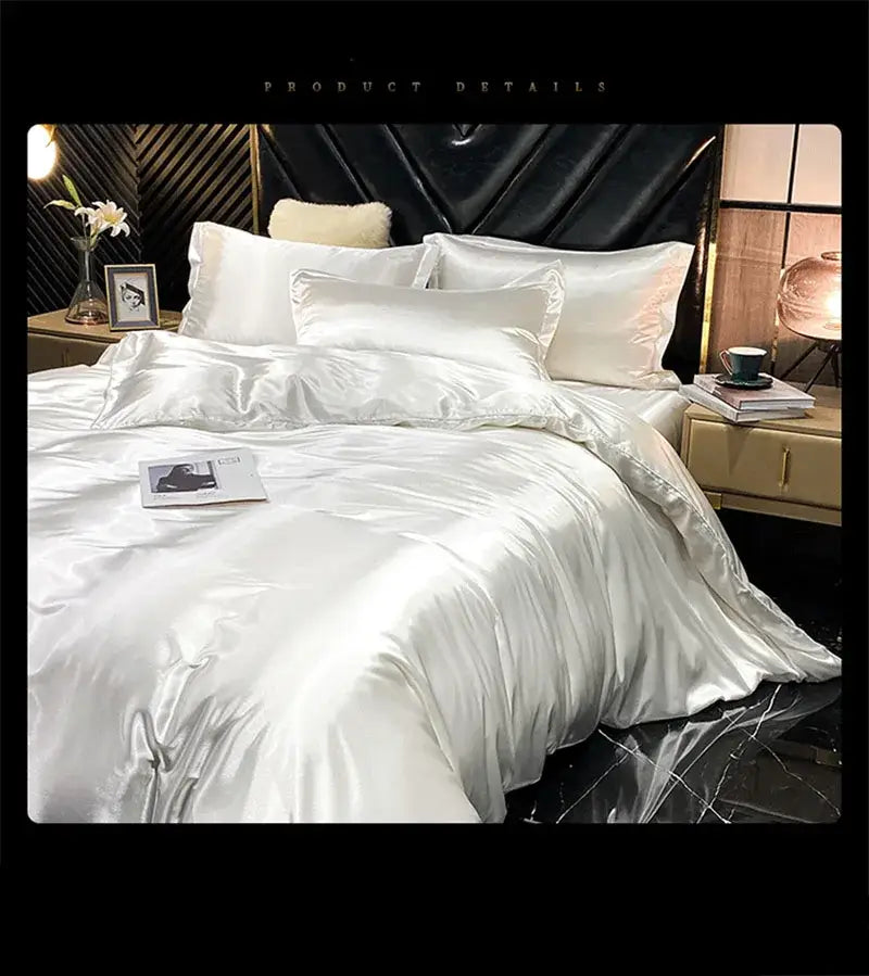 White satin decorbites™ luxurious mulberry silk bedding set with glossy smooth duvet cover in king and queen sizes