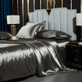 Silver satin duvet cover from decorbites™ luxurious nordic silk bedding set with smooth reflective surface and elegant folds