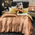 Glossy bronze satin decorbites luxurious rayon silk king size bedding set with pcs duvet cover for width bed