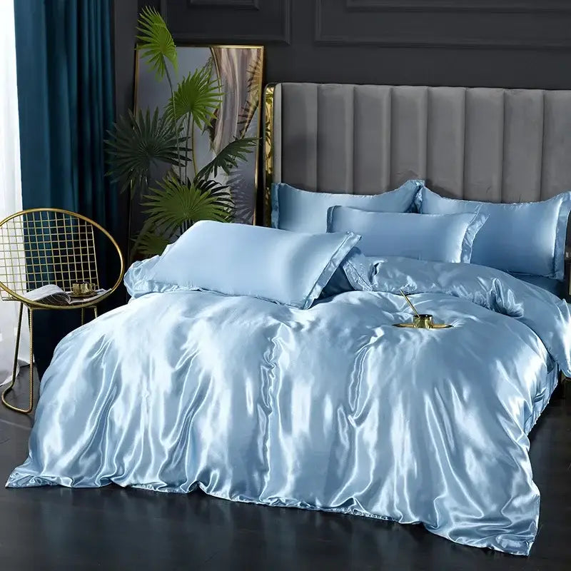 DecorBites™ Luxurious Silk Bedding Set: Duvet Cover, Bed Sheet, Pillowcase