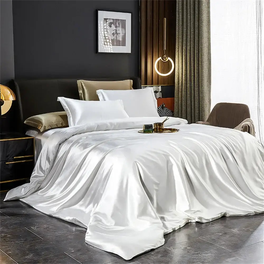 White satin duvet cover from DecorBites™ luxurious silk bedding set with smooth glossy finish for width bed pcs duvet cover