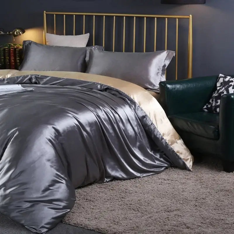 DecorBites™ Luxurious Silk Bedding Set: Duvet Cover, Sheets, Pillowcase