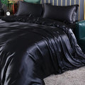 Black satin duvet cover set with matching pillowcases from decorbites™ luxurious silk bedding set with smooth glossy finish