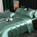 Decorbites™ luxurious silk bedding set emerald green pcs duvet cover and pcs bed sheet with glossy satin finish