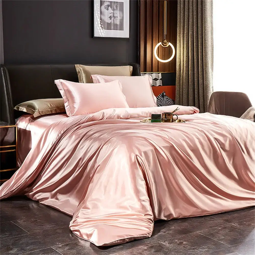 Decorbites™ luxurious silk duvet cover set in rose gold satin with smooth glossy finish king size width bed pcs duvet cover