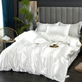 Decorbites™ luxurious silk bedding set white satin pcs duvet cover with matching pillows smooth glossy finish and draping
