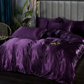 Decorbites™ luxurious silk deep purple satin bedding set with duvet cover pcs and plush tufted headboard for width bed