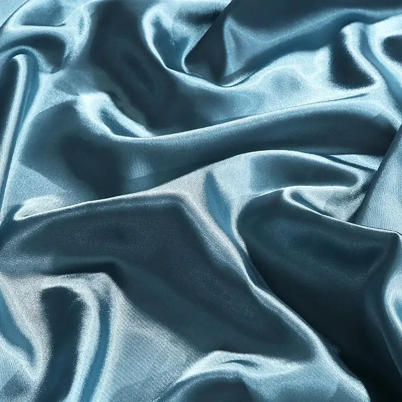 Decorbites™ luxurious silk bedding set pcs duvet cover in teal satin with smooth glossy finish and flowing folds