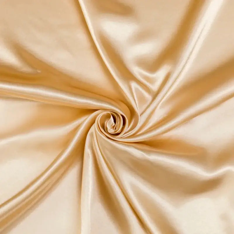 Decorbites™ luxurious solid color satin bedding set flat sheet in light gold with smooth glossy finish and elegant folds