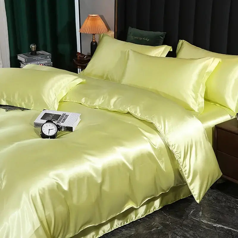 Luminous lime satin duvet cover with smooth glossy finish from decorbites pcs duvet cover silk bedding set