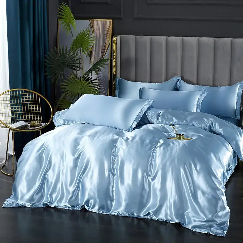 DecorBites™ Luxurious Solid Color Silk Bedding Set