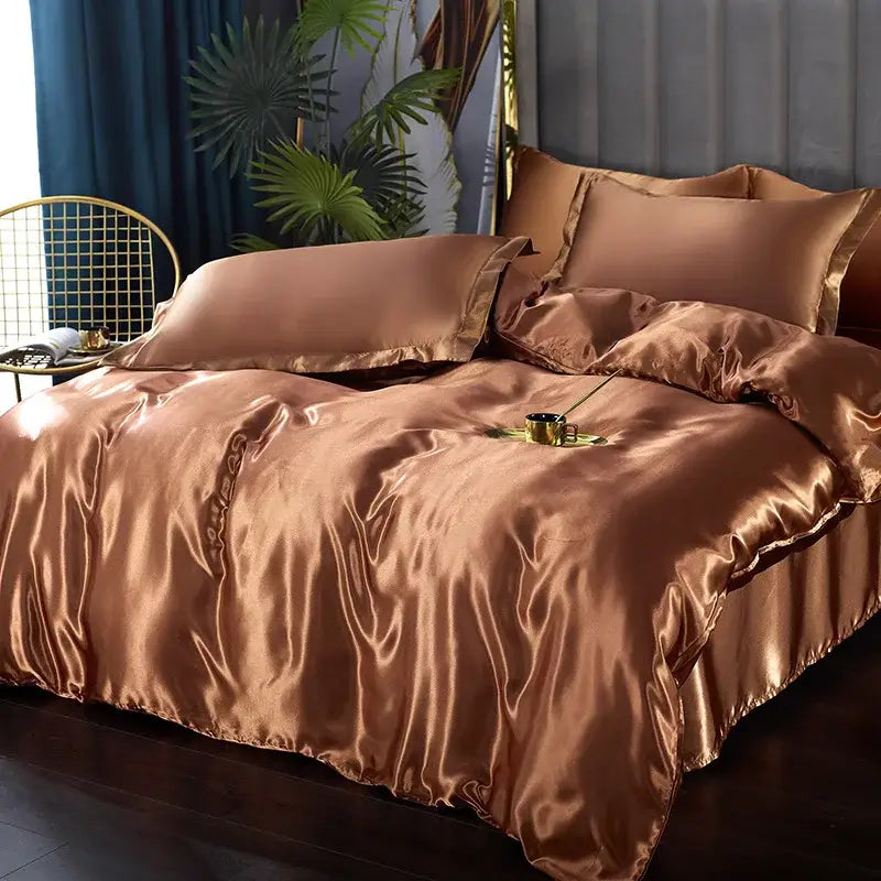 DecorBites™ Luxurious Solid Color Silk Bedding Set