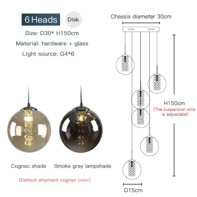Cognac shade spherical glass lampshade with metallic hardware in decorbites luxurious spiral led chandelier for modern loft
