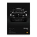 Black bmw m140i f20 with glossy finish and kidney grille featured in decorbites™ luxury cars canvas wall art print