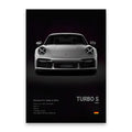 Silver porsche 911 turbo s cars canvas wall art print featuring sleek design and bold typography for modern decor
