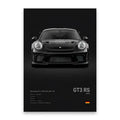Black porsche 911 gt3 rs wall art print featuring a sleek sports car with round headlights for modern home decor