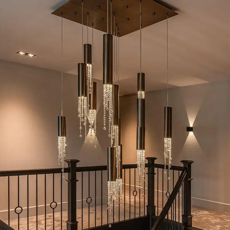 DecorBites™ Luxury Chrome Crystal LED Chandelier for Staircase
