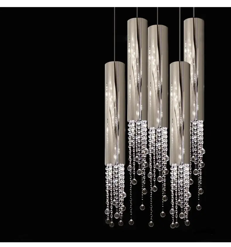 DecorBites™ Luxury Chrome Crystal LED Chandelier for Staircase