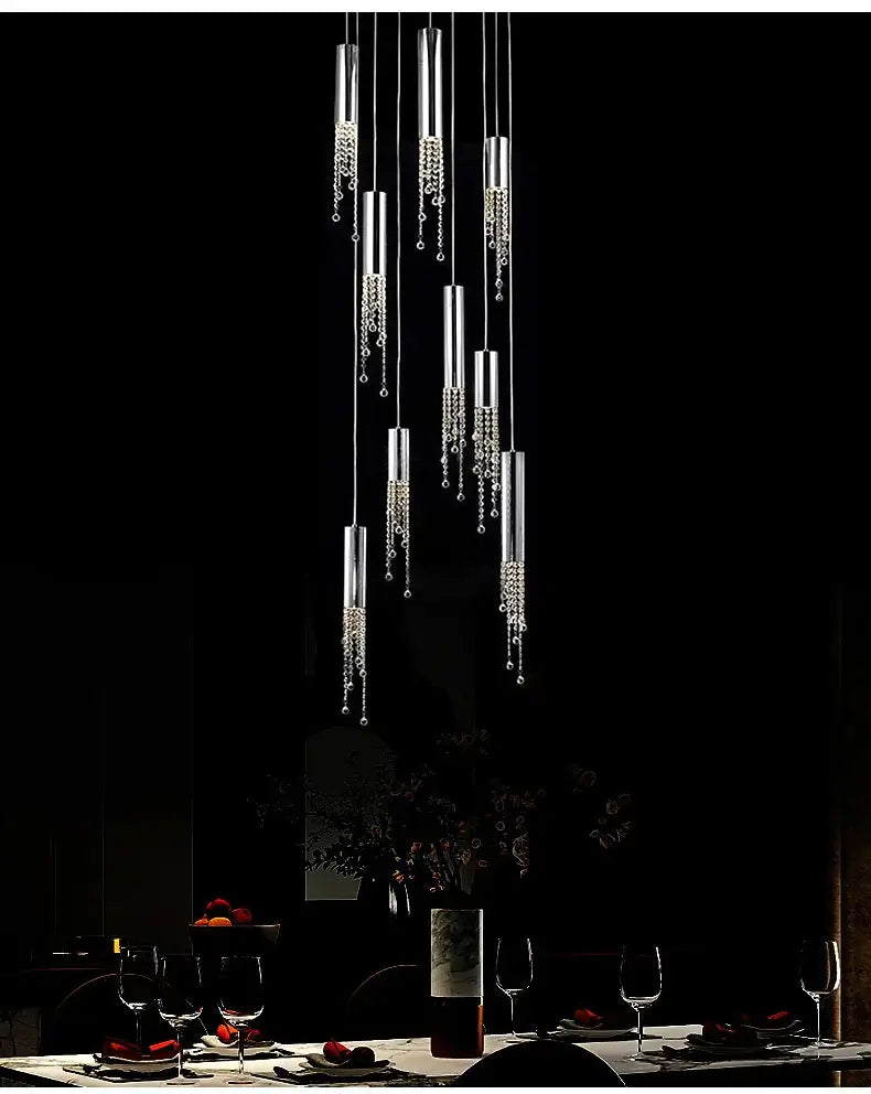 DecorBites™ Luxury Chrome Crystal LED Chandelier for Staircase