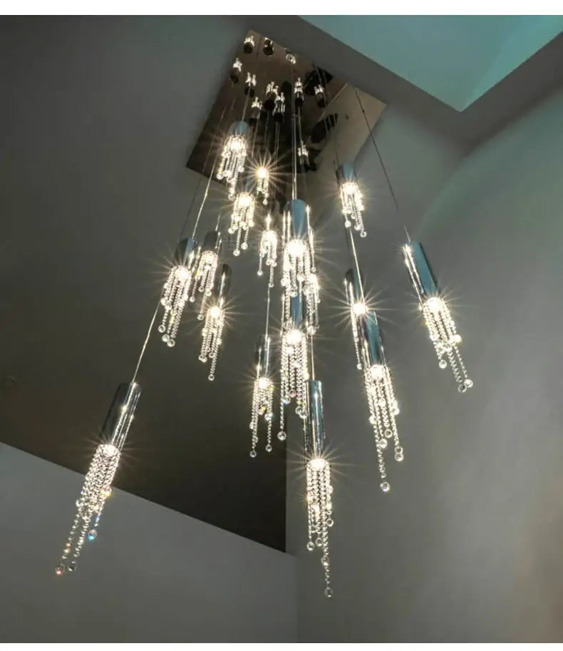 DecorBites™ Luxury Chrome Crystal LED Chandelier for Staircase