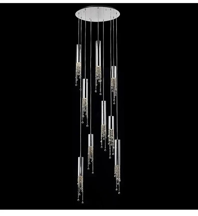 DecorBites™ Luxury Chrome Crystal LED Chandelier for Staircase