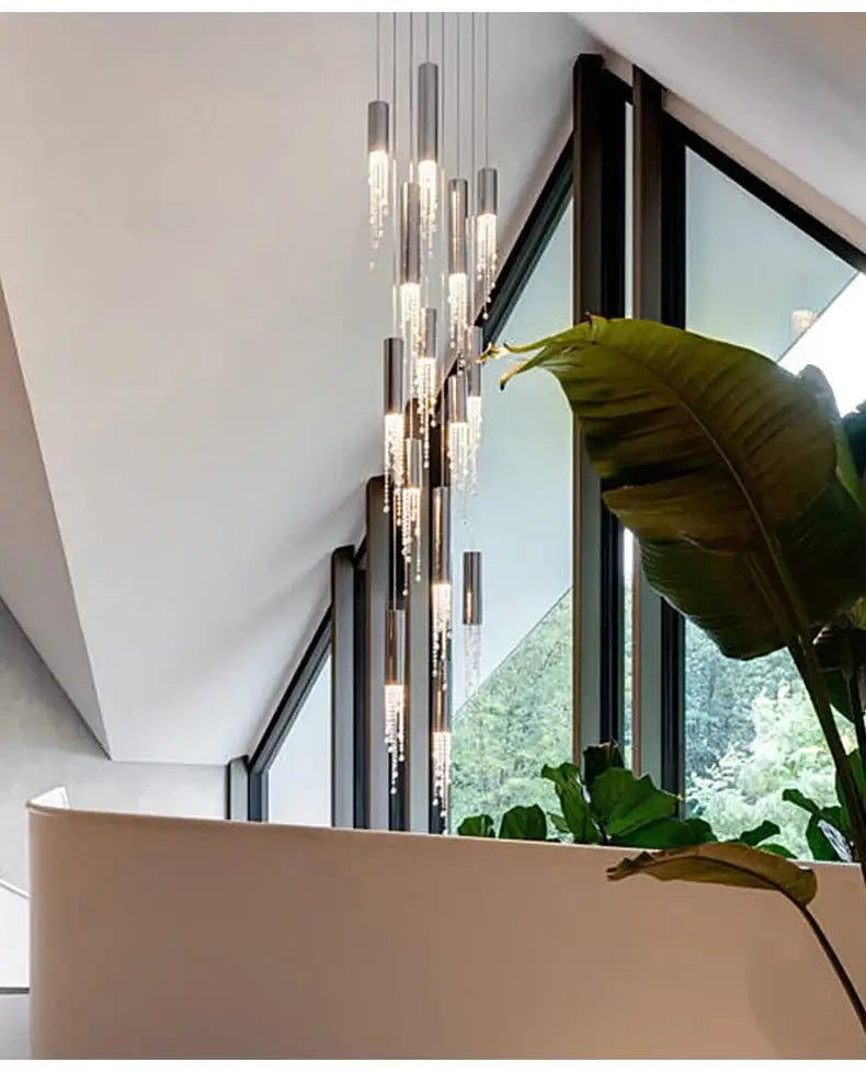 DecorBites™ Luxury Chrome Crystal LED Chandelier for Staircase