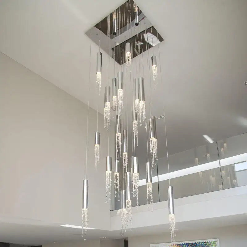 DecorBites™ Luxury Chrome Crystal LED Chandelier for Staircase