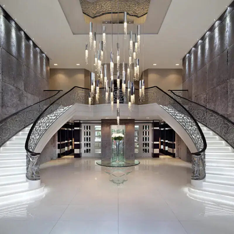 DecorBites™ Luxury Chrome Crystal LED Chandelier for Staircase