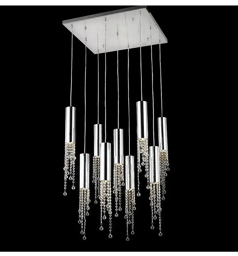DecorBites™ Luxury Chrome Crystal LED Chandelier for Staircase