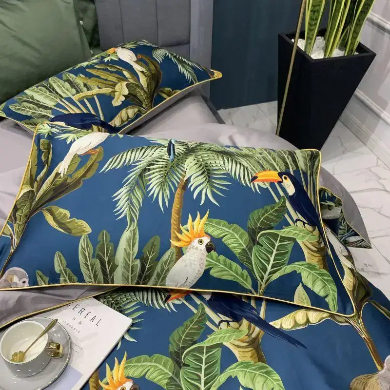 DecorBites™ Luxury Egyptian Cotton Bedding Set - Flamingo Leaf