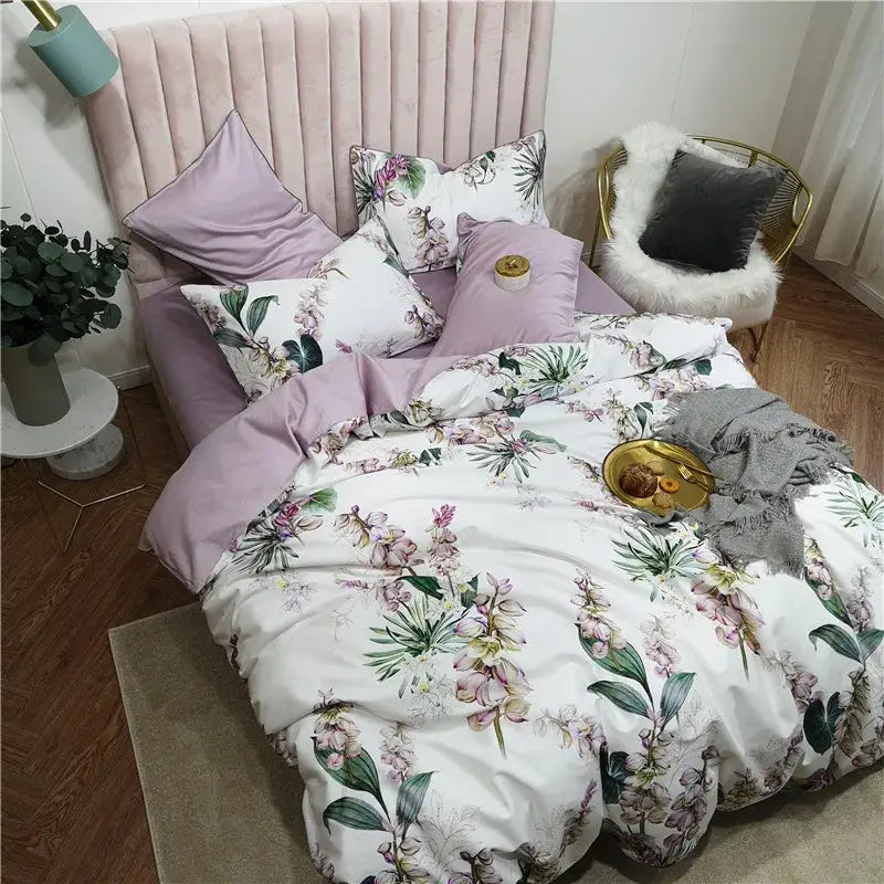 DecorBites™ Luxury Egyptian Cotton Bedding Set - Flamingo & Leaf