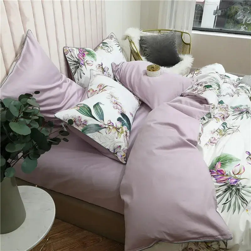DecorBites™ Luxury Egyptian Cotton Bedding Set - Flamingo Leaf Pattern