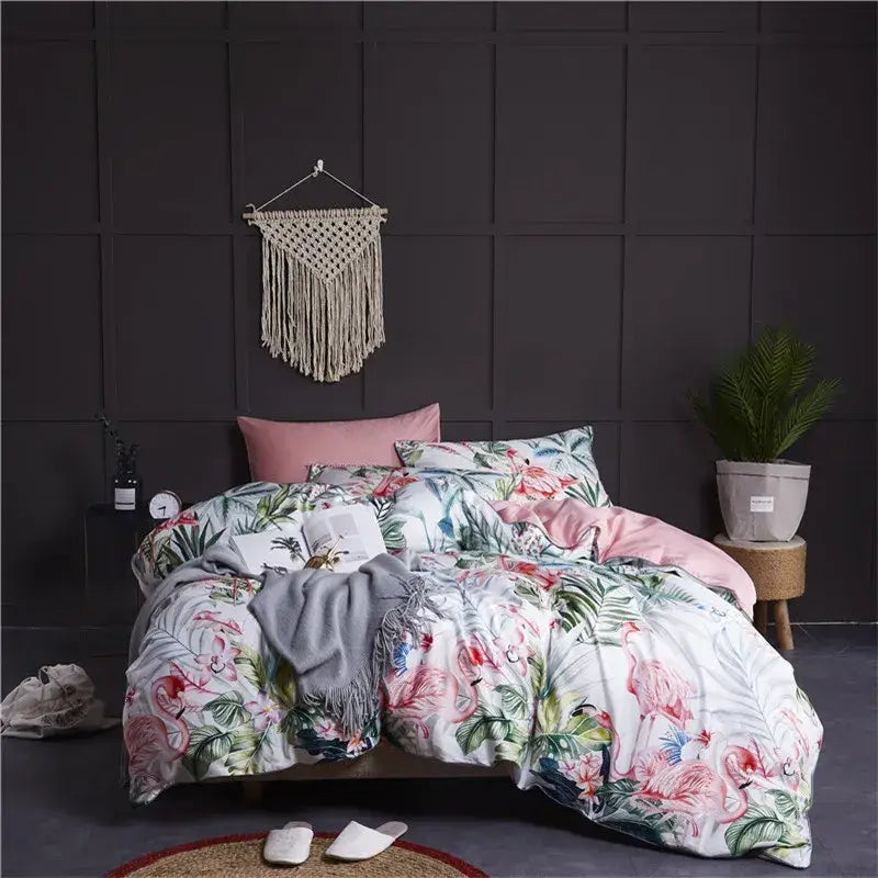 DecorBites™ Luxury Egyptian Cotton Bedding Set - Flamingo Leaf Pattern