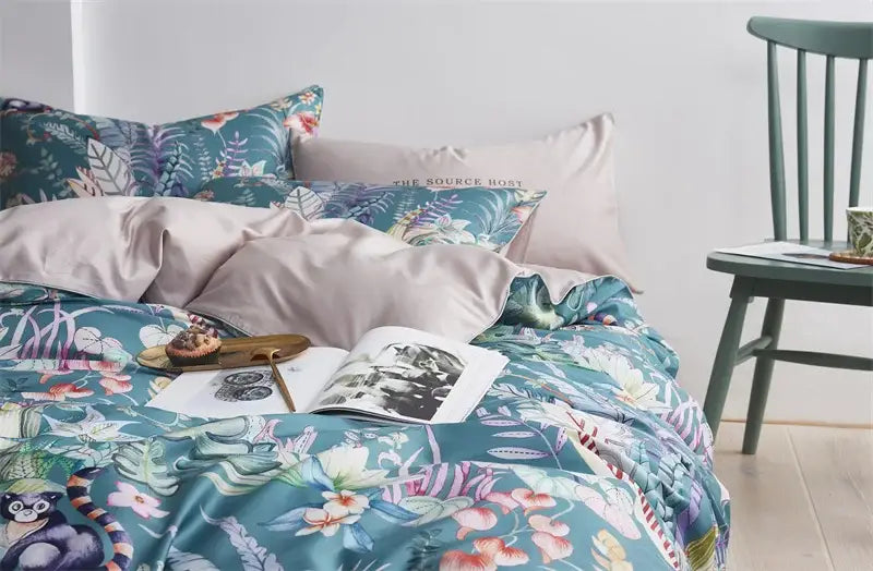 DecorBites™ Luxury Egyptian Cotton Bedding Set - Flamingo Leaf Pattern