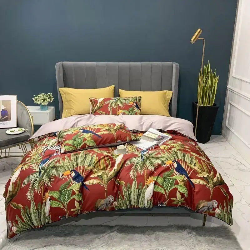 DecorBites™ Luxury Egyptian Cotton Bedding Set - Flamingo Leaf Pattern