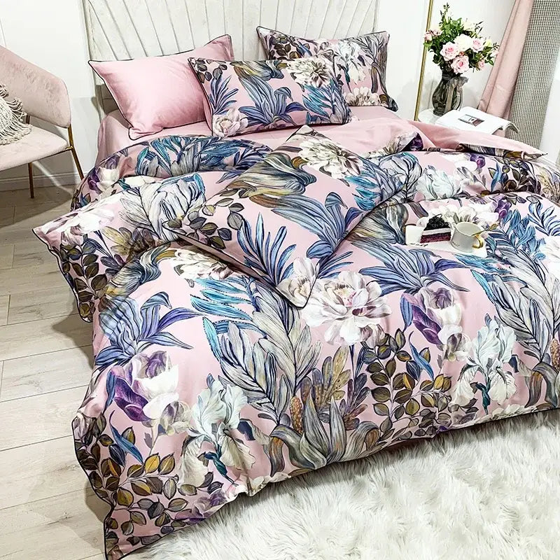 DecorBites™ Luxury Egyptian Cotton Bedding Set - Flamingo Leaf