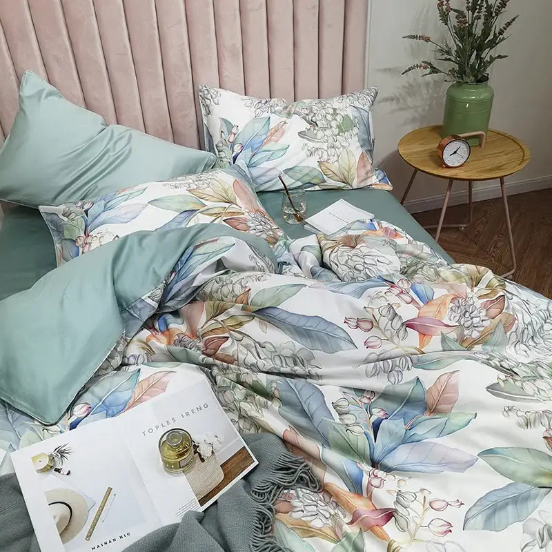 DecorBites™ Luxury Egyptian Cotton Bedding Set - Flamingo Leaf Print