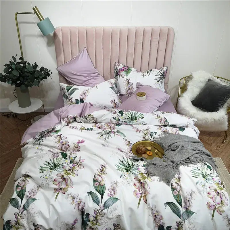 DecorBites™ Luxury Egyptian Cotton Bedding Set: Flamingo Leaf