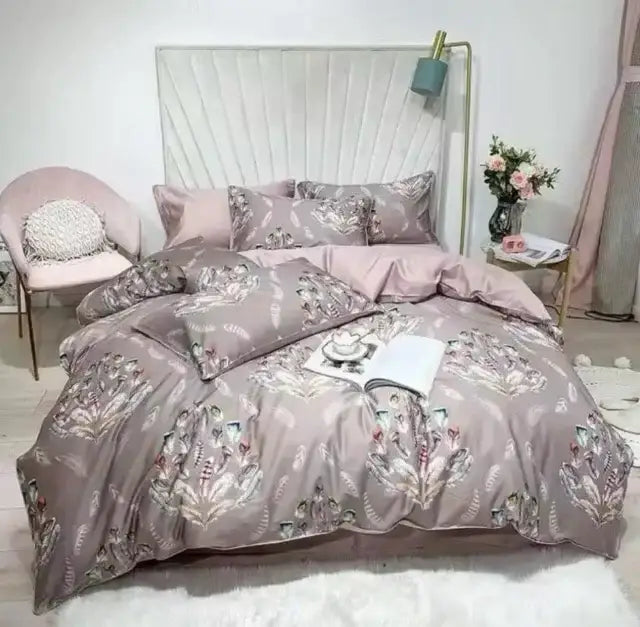 DecorBites™ Luxury Egyptian Cotton Bedding Set - Flamingo Leaf