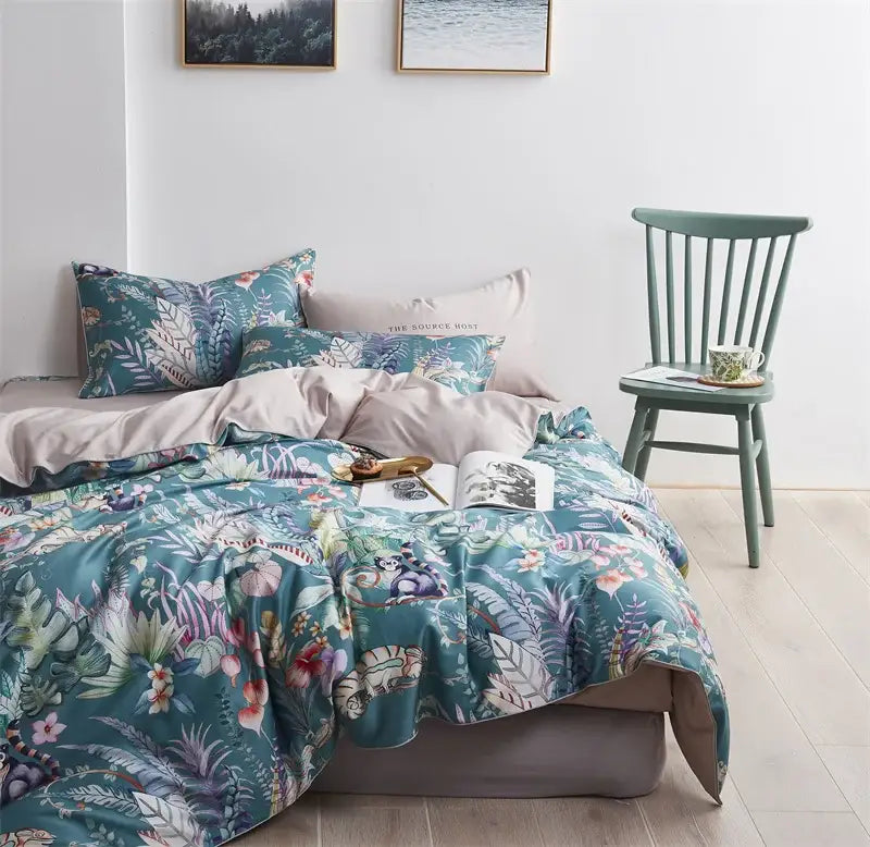 DecorBites™ Luxury Egyptian Cotton Bedding Set - Flamingo & Leaf