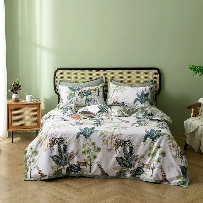 DecorBites™ Luxury Egyptian Cotton Bedding Set - Flamingo Leaf Theme