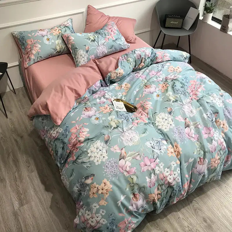 DecorBites™ Luxury Egyptian Cotton Bedding Set - Flamingo Leaf Theme